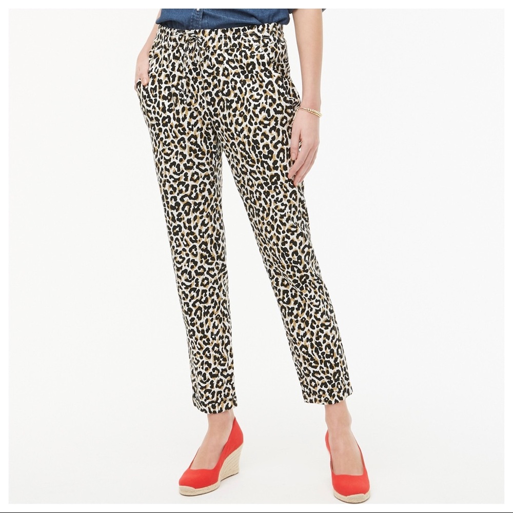 J. Crew Leopard Print Ankle Crop Pants - Black, Brown, Cream